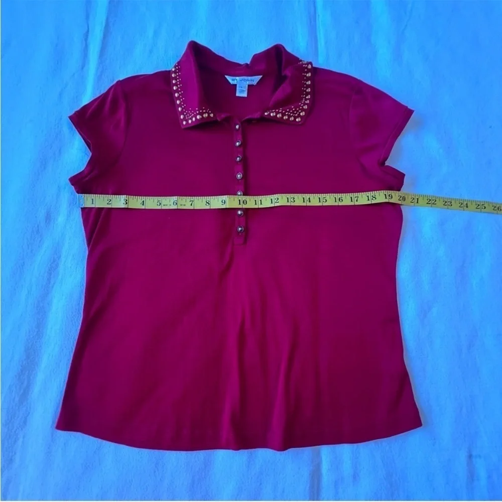 ST. JOHN VTG Red Studded Collar Button Front Polo Shirt 100% Cotton Women's‎ L - Picture 6 of 9